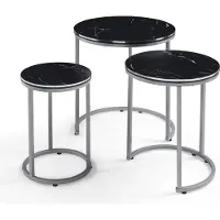 En.casa Bijzettafel Bornholm set van 3 rond marmer zwart en zilverkleurig