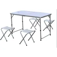 Maxxtools Campingtafel met vier krukjes extra licht aluminium inklapbaar