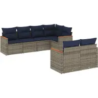 vidaXL 7-delige tuinbankset met kussens, grijs polyrotan