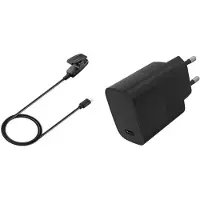 Strap-it USB-C oplader + 20W USB-C adapter (zwart) – geschikt voor Garmin Lily 1/2 – snelle & veilige smartwatch oplader