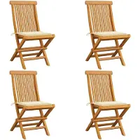 vidaXL Tuinstoelen 4 st met crèmekleurige kussens massief teakhout