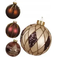Kaemingk Glazen Kerstballen Bruin & Goud - 12 stuks, 8 cm