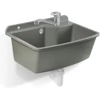 Kadax GOSPO Gootsteen met staande kraan, wastafel 61 cm x 44 cm x 23,5 cm, waskom met overloop en sifon, spoelbak incl. accessoires, wasruimte (grijs)