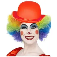 Smiffys Clown verkleed set - gekleurde pruik - met bolhoedje rood - Carnaval clowns verkleedkleding en accessoires - volwassenen