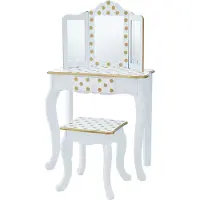 Bayer Houten Kaptafel Kinderen - Tafel en Stoel Set - Polka Dot - Wit/Goud