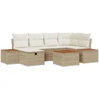 vidaXL Tuinbank Set 7 st Beige poly rattan