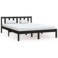 vidaXL Bedframe massief grenenhout zwart 135x190 cm