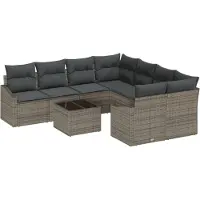vidaXL Bankstel 9 st Grijs poly rattan