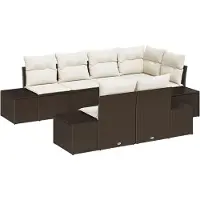 vidaXL Tuinbank Set 7 st Bruin en Crème poly rattan
