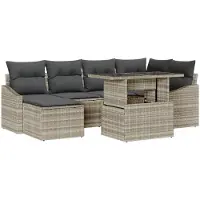 vidaXL Tuinbank Set 7 st Lichtgrijs poly rattan