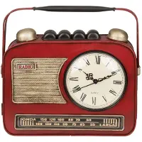 24hShop Sleutelkastje met een klok - retro radio - metaal - rood - 22 x 19 cm