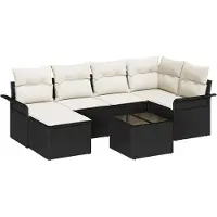 vidaXL Tuinset met tuinbank, 7 stuks, zwart, polyrotan