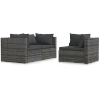 vidaXL 3-delige Loungeset met kussens poly rattan grijs