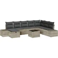 vidaXL Tuinbank Set 9 st Lichtgrijs poly rattan