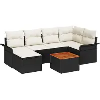 vidaXL Tuinset met tuinbank, 7 stuks, zwart, polyrotan