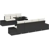 vidaXL Bankstel met kussen 8 pcs Zwart en Crème poly rattan