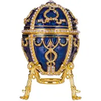 Danila-Souvenirs Faberge-stijl Rozeknop ei juwelendoos juwelenkistje met bloem 9,5 cm blaw