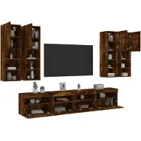 vidaXL 7-delige Tv-wandmeubelset met LED-verlichting gerookt eiken