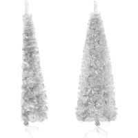 vidaXL Kunstkerstboom half met standaard smal 240 cm zilverkleurig