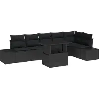 vidaXL Tuinbank Set 7 st Zwart poly rattan