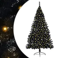vidaXL Kunststof Voorverlichte Kerstboom met 300 LED Zwart 240 cm PVC