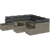 vidaXL Tuinbank Set 9 st Grijs poly rattan