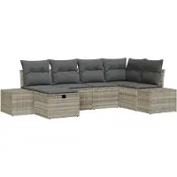 vidaXL Tuinbank Set 6 st Lichtgrijs poly rattan