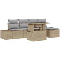vidaXL Tuinbank Set 6 st Beige en Lichtgrijs poly rattan