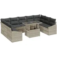 vidaXL Bankstel 10 st Lichtgrijs poly rattan