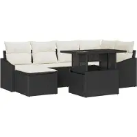 vidaXL Tuinset met sofa en kussens, 7-delig, zwart en crème