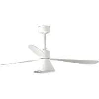 Faro LED plafondventilator Amelia Cone L, wit, gelijkstroom, stil, 132 cm dimbaar, wit / opaal, Woon-/ Eetkamer, Kunststof, Modern