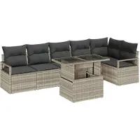 vidaXL Tuinbank Set 7 st Lichtgrijs poly rattan