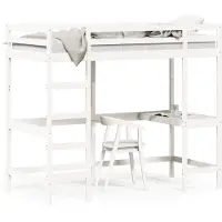 vidaXL Hoogslaper met bureau massief grenenhout wit 90x200 cm