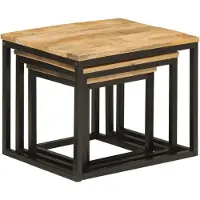 vidaXL 3-delige Salontafelset massief mangohout en ijzer