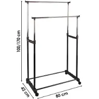Urban Living Kledingrek - dubbele stang - metaal - zwart - 80x42x170cm - Kledingrekken