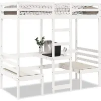 vidaXL Hoogslaper met bureau en stoelen, wit, 90x190 cm, grenenhout