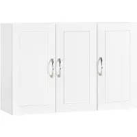 SoBuy FRG231-L-W Hangende kast, badkamerkast met drie deuren, keukenkast, medicijnkast, wandkast, badkameraccessoire, wit, afmetingen ongeveer 90x60x30 cm