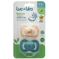 Luc et Léa Nature 2 Anatomische Fopspenen Extra-Fijn Speen 0-6 Maanden (Modellen : Konijn Beige en Blauw)