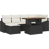 vidaXL Tuinbank Set 7 st Zwart Poly rattan