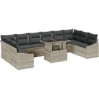 vidaXL Bankstel 11 st Lichtgrijs poly rattan