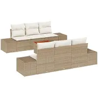 vidaXL Tuinset met 7 zitplaatsen. Beige en crème kleurig, gemaakt van polyrotan