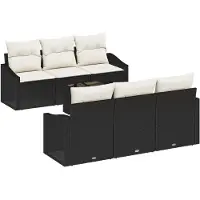 vidaXL Bankstel 7 st Zwart en Crème poly rattan