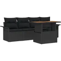 vidaXL Tuinbank Set 5 st Zwart 100 x 55 x 73 cm poly rattan
