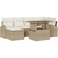 vidaXL Tuinbank Set 7 st Beige en Crème poly rattan
