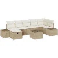 vidaXL Tuinbank Set met kussen 8 pcs Beige poly rattan