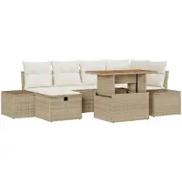 vidaXL Tuinbank Set 7 st Beige poly rattan