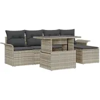 vidaXL Tuinbank Set 6 st Lichtgrijs poly rattan