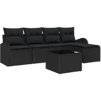 vidaXL Tuinset met 6 zitplaatsen, zwart, van polyrotan