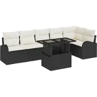 vidaXL Tuinbank Set 7 st Zwart en Crème poly rattan