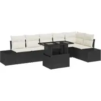vidaXL Tuinbank Set 7 st Zwart en Crème poly rattan